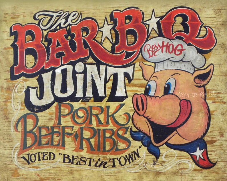 BBQ Joint- Bar-b-q PRINT From an Original Hand Painted and Lettered ...