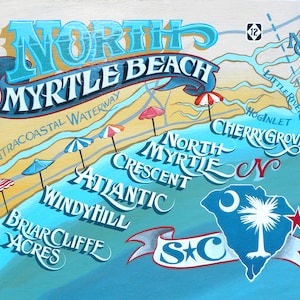 North Myrtle Beach SC Art Print, South Carolina Art, Beach House Decor, Travel and Vacation Map, Memory Gift, House Warming, Thank You Gift