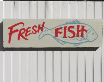 Fresh Fish Wall Art | Wood Hand Painted and hand lettered | Bait Shop Art Sign |Great Decor or Market Advertisement | Great gift.