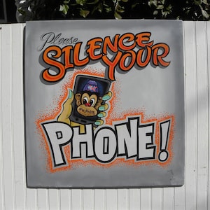 Silence Your Phone Tattoo Sign: Hand-Painted Wooden Decor