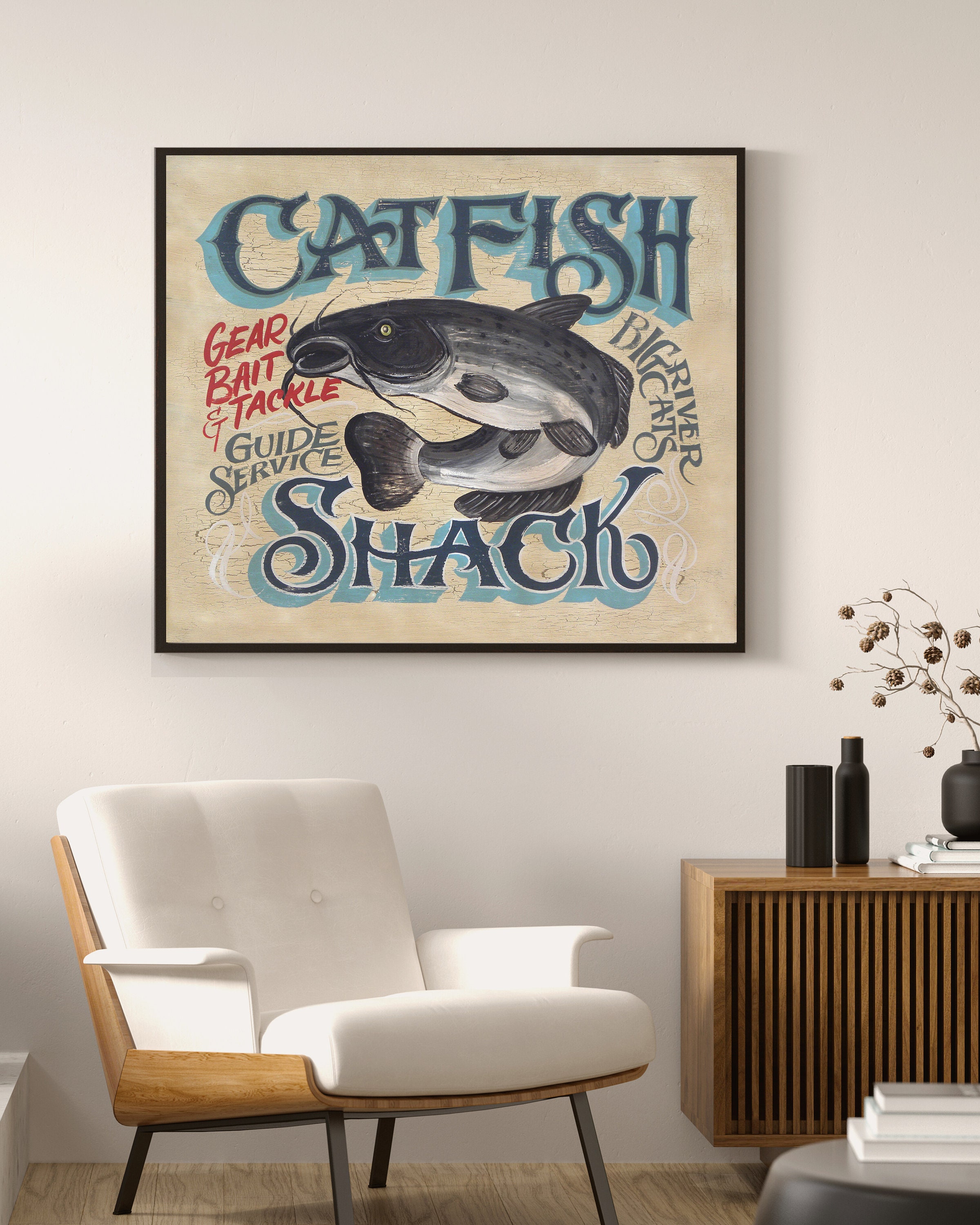 Catfish Shack Fishing Print From an Original Hand Painted and