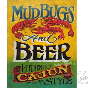 Mudbugs & Beer Cajun Hand painted Print| Cajun Art| Louisiana Art| New Orleans Art| Crawfish Party| NOLA Party Theme |Mardi Gras Style