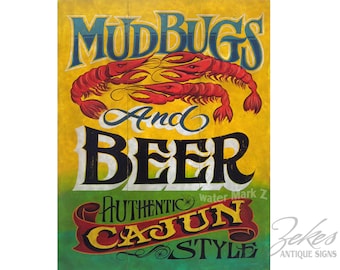 Mudbugs & Beer Cajun Hand painted Print| Cajun Art| Louisiana Art| New Orleans Art| Crawfish Party| NOLA Party Theme |Mardi Gras Style
