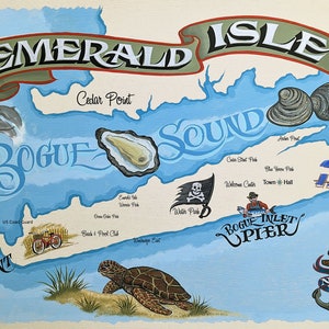 Emerald Isle North Carolina Art Print: Coastal Bogue Banks Map