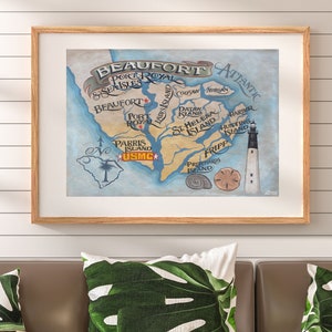 Beaufort SC map islands  Print . Beach House Decor, Travel and vacation Map Decor USMC