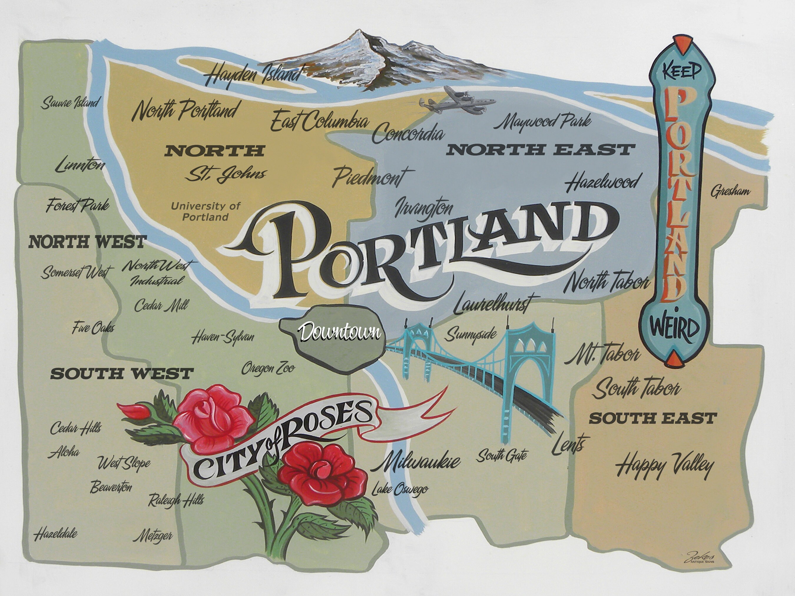 Portland Oregon Map Print Art Decor Keep Portland Weird