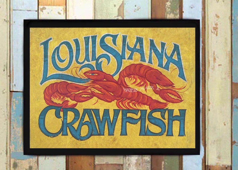 Louisiana Crawfish Print from an original hand painted and | Etsy