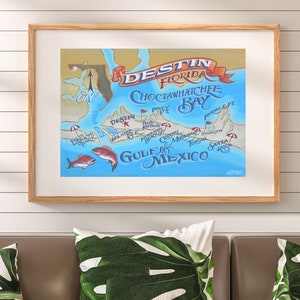 Destin Florida Beach Map Print.  Beach House Decor, Travel Destination Map, Vacation Map