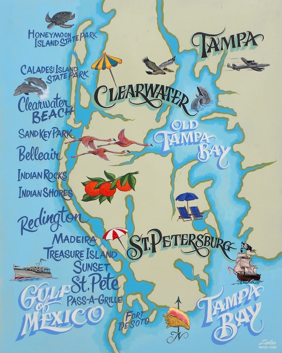Clearwater Tampa Florida Beach Map Print Beach House Decor - Etsy