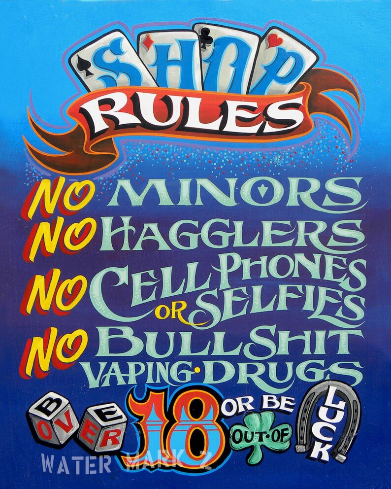 Tattoo Shop Rules Policy Print from an original hand painted Etsy