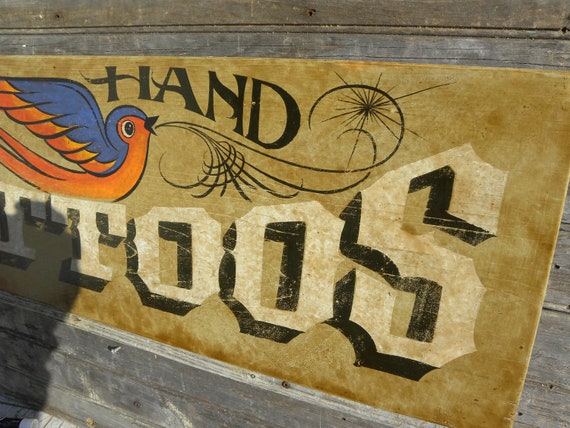 Tattoo Sign, Hand Painted, Original, Art, Wooden Sign, Vintage