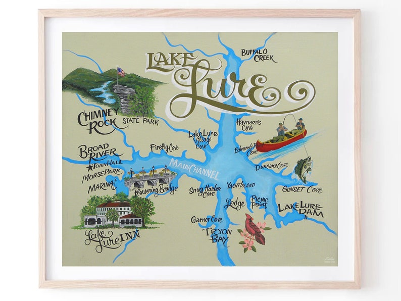 Lake Lure Map Print Lake Lure Wall Decor North Carolina Etsy