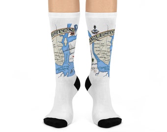 Charleston South Carolina Socks I Map Socks | Map Print Socks | Funny Socks | Novelty Socks | Gifts for Him| Funny Gift| Unique Gifts