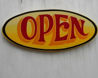 Hand Painted Open Sign: Vintage Style Business Decor (5.5x15