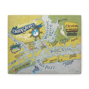Swansboro North Carolina Map Art: Coastal Canvas Print