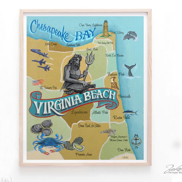 Virginia Beach Map Etsy
