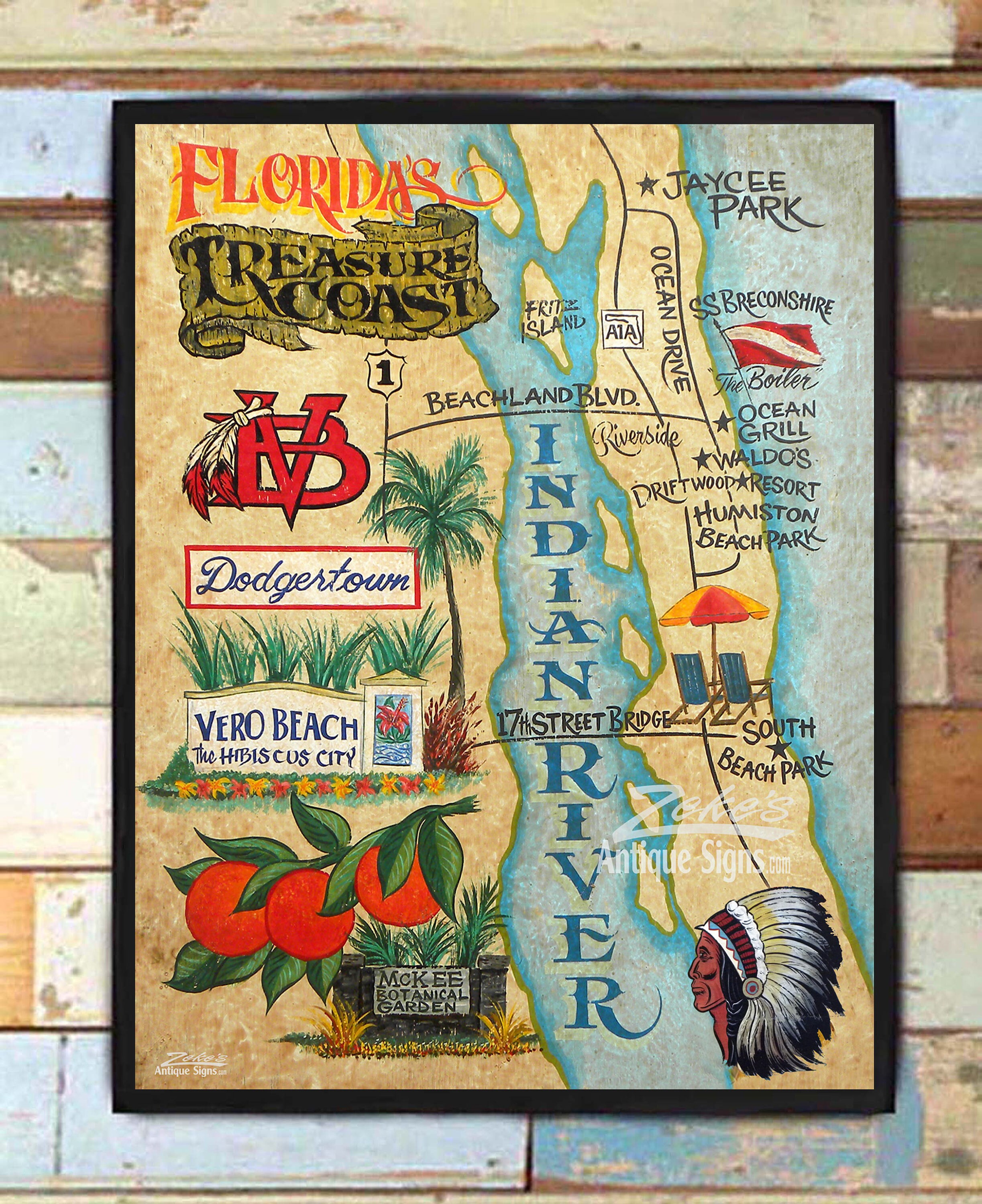 Vero Beach Map PRINT from an original hand painted and Etsy