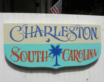 Charleston South Carolina Boat Transom Sign | Original Hand Painted Art | Wall Decor | Beach House Decor | SC Art | Lake House Decor | Gift