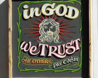 Hand Painted Cash Only Tattoo Shop Sign: Vintage Style Wall Art
