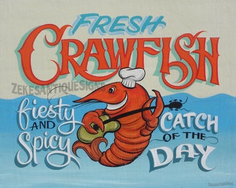 Louisiana Crawfish Print from an original hand painted and lettered sign. Beach House Decor, Cajun art, Porch Art, Great gift