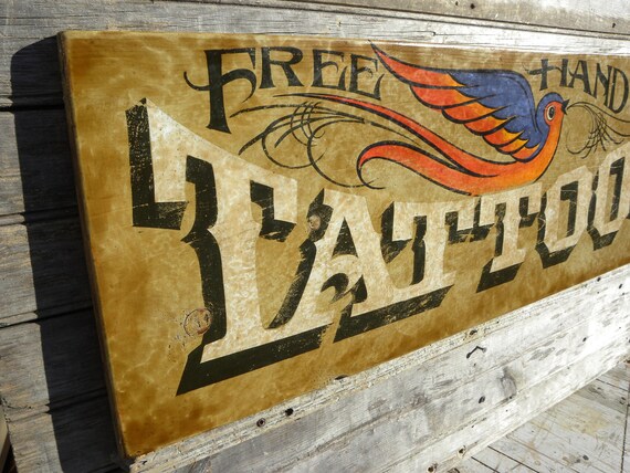 Tattoo Sign, Hand Painted, Original, Art, Wooden Sign, Vintage