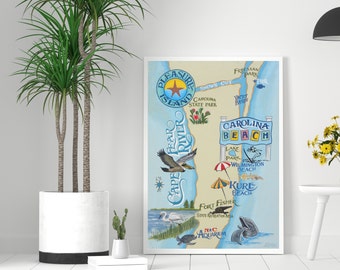 Carolina Beach Pleasure Island Cape Fear North Carolina Print I North Carolina Art I Wilmington NC Art I Kure Island I NC Aquarium I