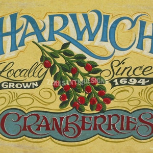 Cape Cod Cranberries Print. Great farmhouse decor Vintage label look print from an original Zeke sign.Kitchen Decor