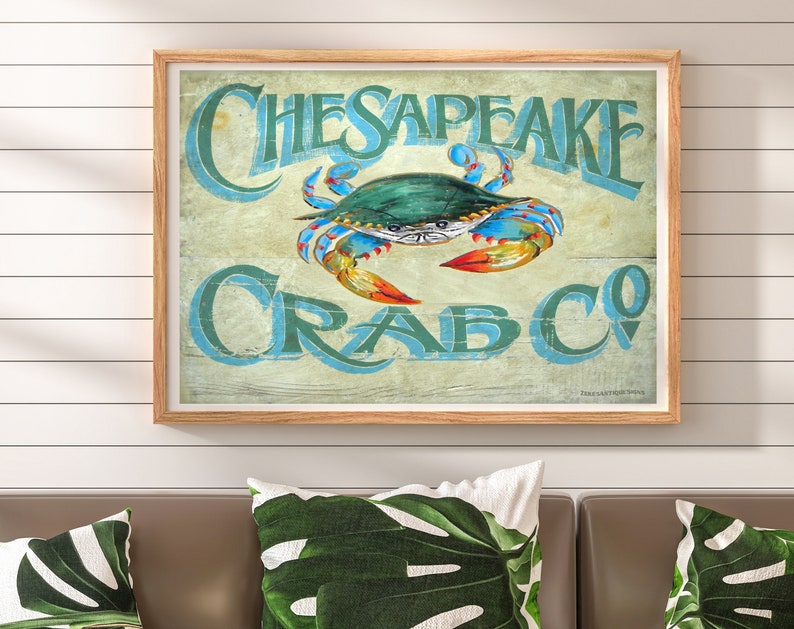 Chesapeake Crab PRINT from an original sign Beach House decor Chesapeake Bay Theme Kitchen or Porch decor Chesapeake Wall Art image 2