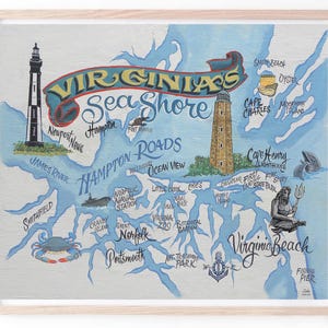 Virginia Beach Map | Virginia's Seashore Beach Map | Hampton Roads Wall Decor | Norfolk Map | Cape Henry Map |Gift for Family | Gift Art