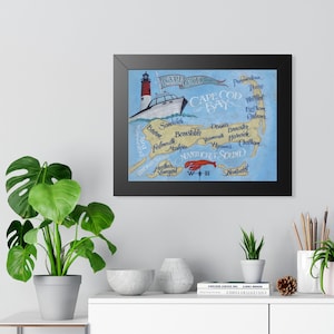 Cape Cod Framed Print Available in Three (3) Colors | Nantucket Sound Wall Decor | Coastal Art | Martha's Vineyard Map Art | Unique Gift
