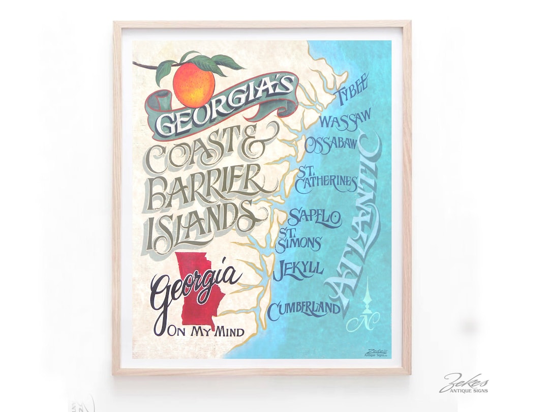 Georgia Barrier Island Coast Map Print | Beach House Decor