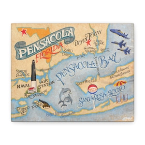 Pensacola Florida Beach Map Leinwand Dekor | Strand Dekor | Strand Karte Kunst | Florida Kunst | Urlaub Travel Map | Geschenk für Ihn Sie | Küstennähe