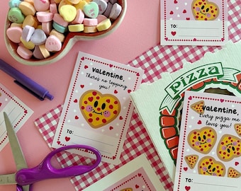 Pizza Valentines, Printable Valentine Cards, Classroom Valentines, Instant Download
