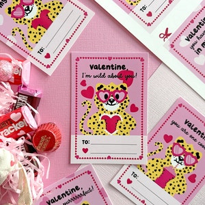 Cheetah Valentine exchange cards, Printable Cards, Instant Download