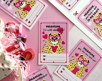 Cheetah Valentines, Printable Valentine Cards, Classroom Valentines, Instant Download