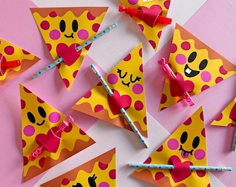 Pizza Slice Valentine, Pencil or Bubble Hugger, Printable Card, Instant Download