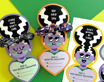 Bride of Frankenstein Scrunchie Printable, Halloween Favor, Non Candy Treat