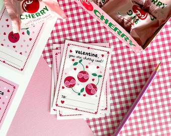 Cherry Valentines, Printable Valentine Cards, Classroom Valentines, Instant Download