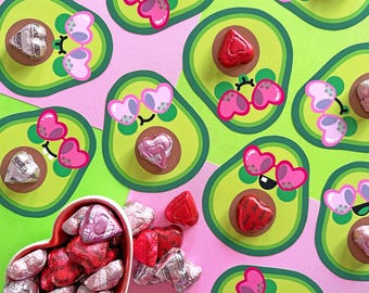 Avocado candy holder Valentine, Printable Candy Cards, Instant Download