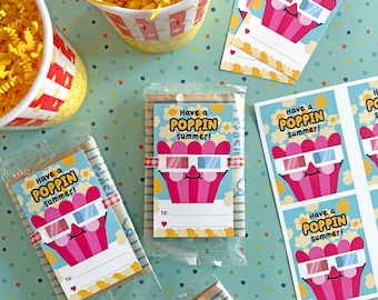 Popcorn Treat Tag, Classroom Treat Tag, Laatste schooldag gunst