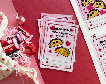 Taco Valentines, Printable Valentine Cards, Classroom Valentines, Instant Download