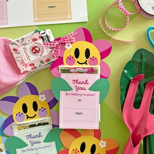 Cartões de agradecimento para professores, etiquetas para presentes para impressão, porta-pacotes de sementes de plumeria, download instantâneo