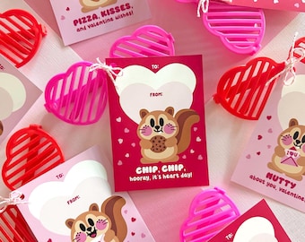 Chipmunk Valentine exchange cards, Printable Cards, Instant Download