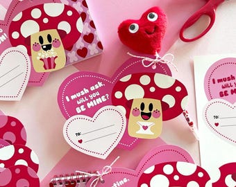 Mushroom Big Heart Valentines, Printable Cards, Instant Download