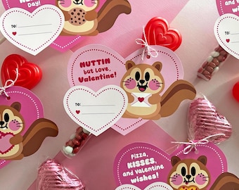 Chipmunk Big Heart Valentines, Printable Cards, Instant Download