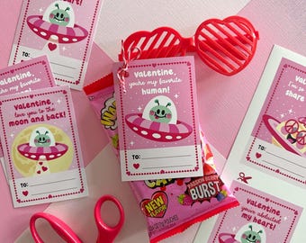 Alien Valentine exchange cards, Printable Cards, Instant Download