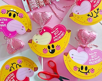 Banana Big Heart Valentines, Printable Cards, Instant Download