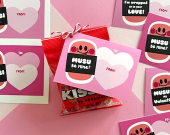 Spam Musubi Valentine exchange cards, Printable Cards, Instant Download