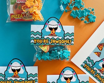 Shark Party, Goodie Bag Topper, Birthday Printable, Shark with pizza