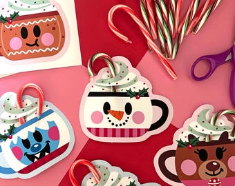 Hot Cocoa Candy Cane Holders, Printable Gift Tags, Instant Download